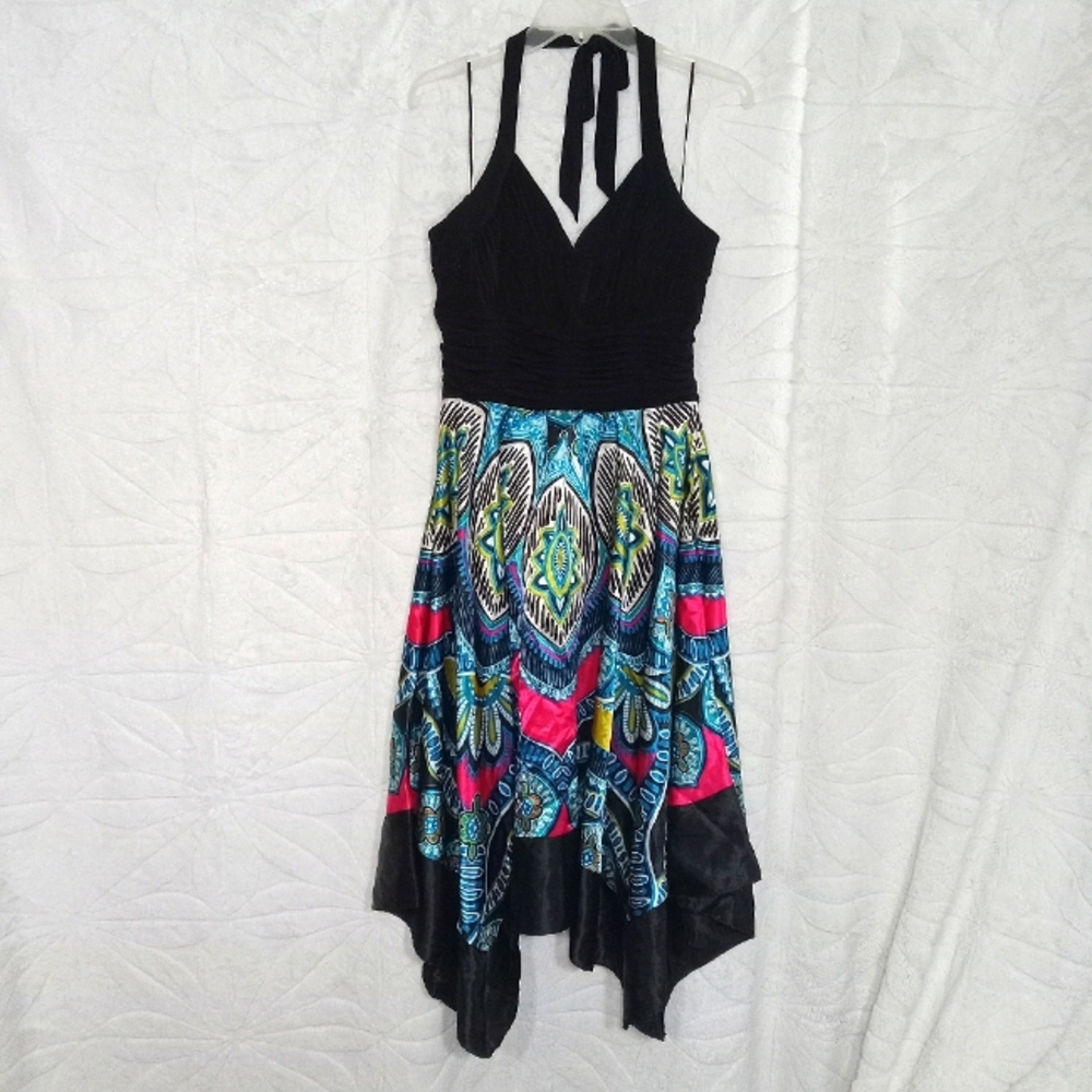 Multicolor Asymetrical Halter Dress